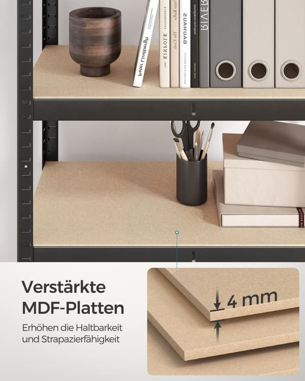 Rootz Heavy Duty opbevaringsstativ - Sort hylde - Stålreol - MDF Organizer - 520 kg Kapacitet - 40 cm x 80 cm x 160 cm