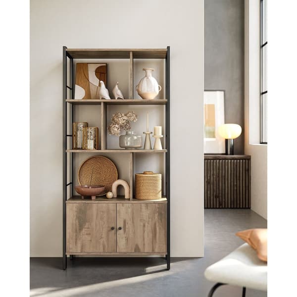 Rootz Eg brun-sort bogreol - Opbevaringsstativ - Spånpladestål - Justerbare hylder - 30 cm x 74 cm x 154,5 cm