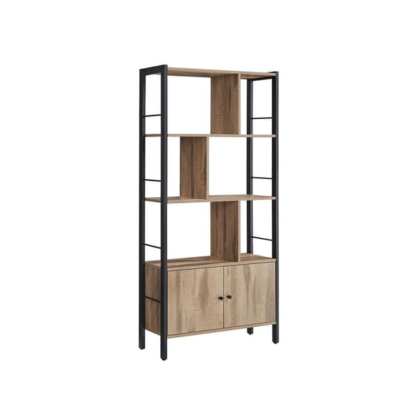 Rootz Eg brun-sort bogreol - Opbevaringsstativ - Spånpladestål - Justerbare hylder - 30 cm x 74 cm x 154,5 cm