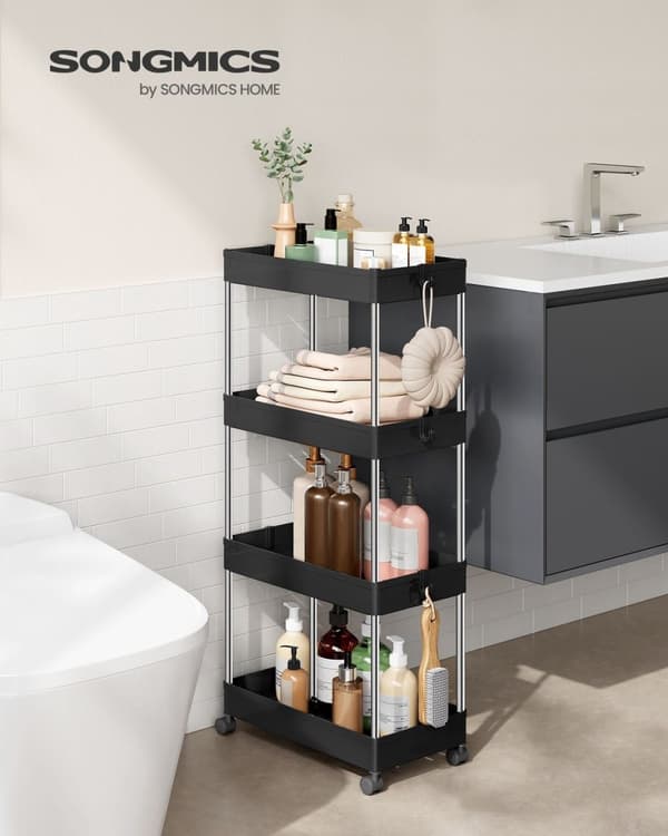Rootz Niche -hylly - Säilytysteline - Järjestäjä - PP-muovi - Ruostumattomat teräsputket - 22cm x 40cm x 88cm - Musta - 6 koukkua - Helppo kokoaminen