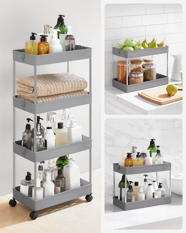 Rootz Grå nichehylde - Opbevaringsstativ - Organizer - PP-plast - Rustfri stålrør - 22 cm x 40 cm x 88 cm - 20 kg Kapacitet
