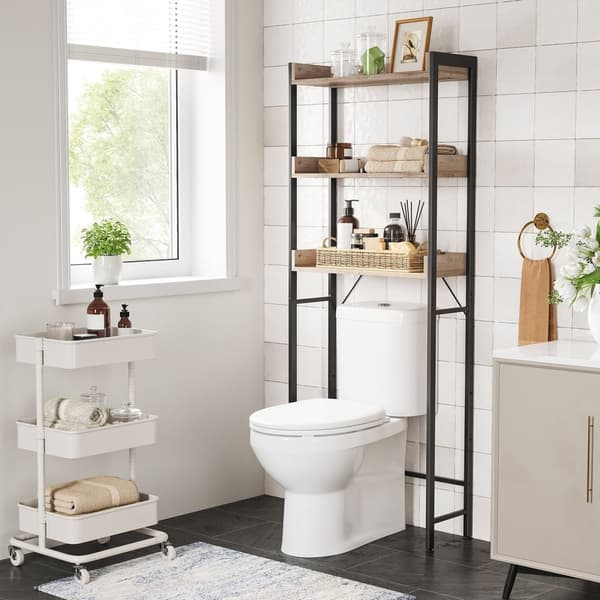 Rootz Toilethyldeorganisering - Opbevaringsstativ til badeværelset - Spånpladestål - Greige Sort - 63 cm x 25 cm x 165 cm - Letvægts holdbart design -