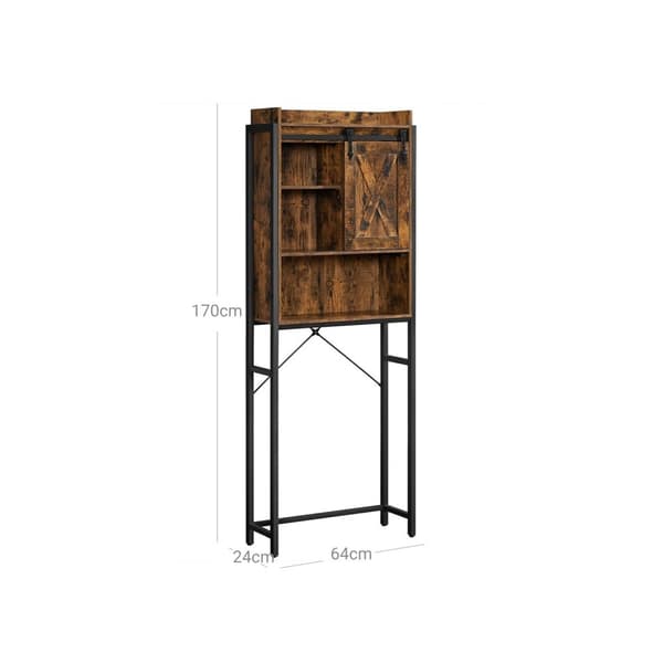 Rootz Vintage ruskea-musta wc-hylly - Kylpyhuoneen järjestäjä - Säilytysteline - Lastulevy ja teräs - 64cm x 24cm x 171cm - 18,7kg - Max. Staattinen k