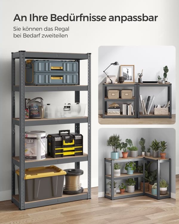 Rootz Grey Opbevaringsstativ - Reol - Metalstativ - Galvaniseret stål - MDF - Heavy Duty - 30 cm x 75 cm x 150 cm - 9,3 kg - 130 kg Hyldekapacitet - 6