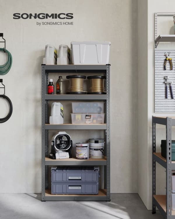 Rootz Grey Opbevaringsstativ - Reol - Metalstativ - Galvaniseret stål - MDF - Heavy Duty - 30 cm x 75 cm x 150 cm - 9,3 kg - 130 kg Hyldekapacitet - 6