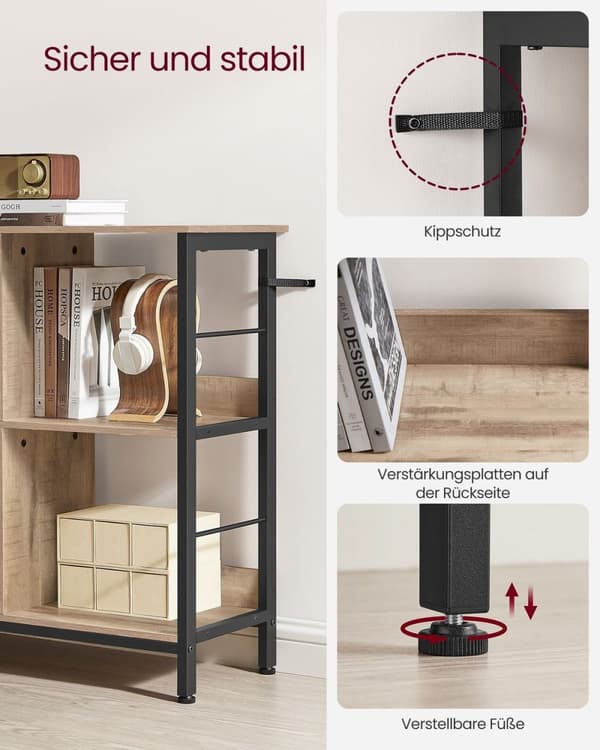 Rootz Multi-Purpose Stand Hylde - Display Rack - Spånplade stål - Heavy Duty - Nem montering - Camel Brown Ink Black - 33cm x 120cm x 80cm