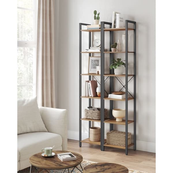 Rootz Bogreol Mørk Valnød-Sort - Spånplade stål - Høj opbevaringsenhed - Robust konstruktion - Nem montering - 30 cm x 40 cm x 187,5 cm