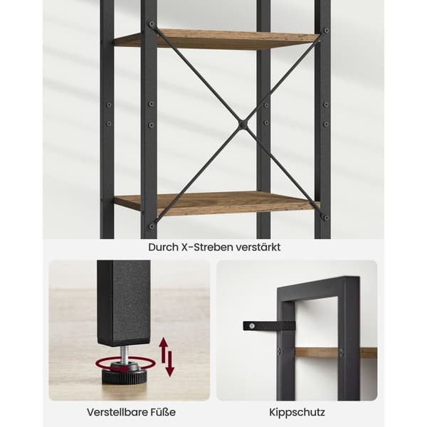 Rootz Bogreol Mørk Valnød-Sort - Spånplade stål - Høj opbevaringsenhed - Robust konstruktion - Nem montering - 30 cm x 40 cm x 187,5 cm