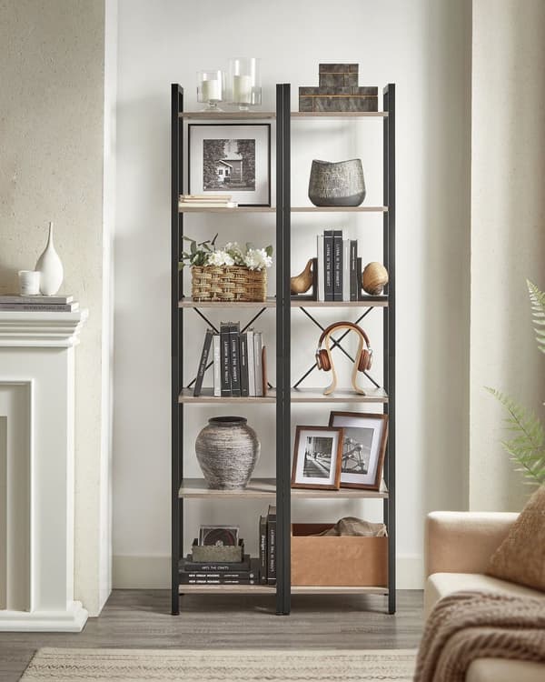 Rootz Bogreol - Opbevaringsstativ - Organizer - Spånplade og stål - Greige Sort - 30 cm x 40 cm x 187,5 cm - Letvægts - Robust - Nem montering