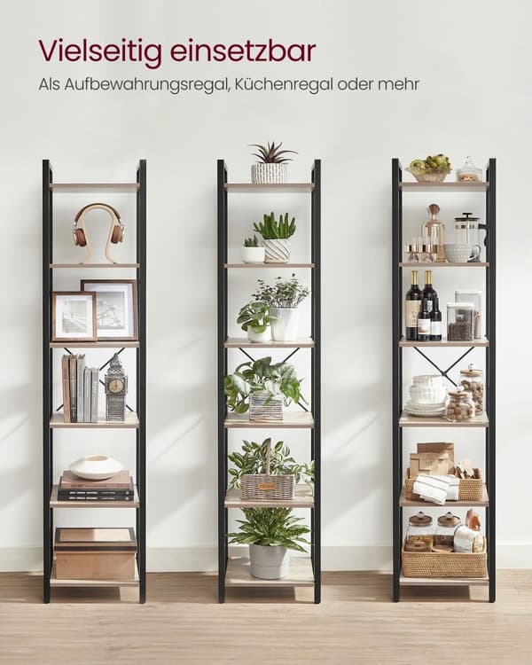 Rootz Bogreol - Opbevaringsstativ - Organizer - Spånplade og stål - Greige Sort - 30 cm x 40 cm x 187,5 cm - Letvægts - Robust - Nem montering