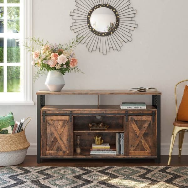 Rootz Vintage Brun-svart TV-skåp - Nöjescenter - Mediakonsol - Spånskiva och stål - 135 cm x 40 cm x 76 cm - 41,5 kg - 50 kg Max belastningskapacitet