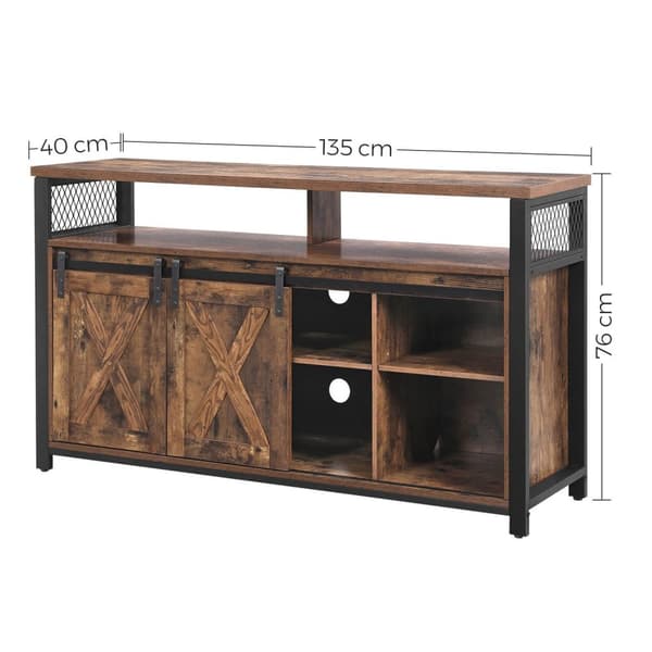 Rootz Vintage Brun-svart TV-skåp - Nöjescenter - Mediakonsol - Spånskiva och stål - 135 cm x 40 cm x 76 cm - 41,5 kg - 50 kg Max belastningskapacitet