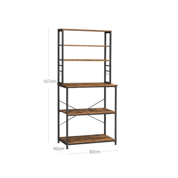 Rootz Vintage ruskea-musta keittiön hylly - ruokakomero - Säilytysteline - Lastulevy ja teräs - 80cm x 40cm x 167cm - 21kg - 90kg Kantavuus