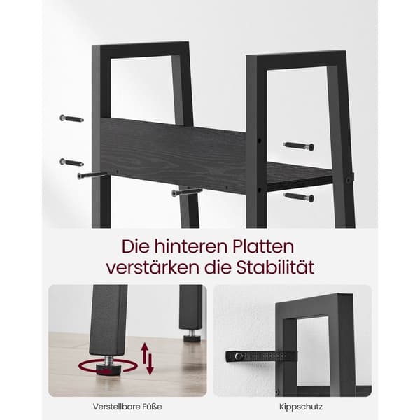 Rootz Black Wood Look Boghylde - Spånplade stål - Høj reol - Robust opbevaring - Moderne design - 30 cm x 33,8 cm x 170 cm