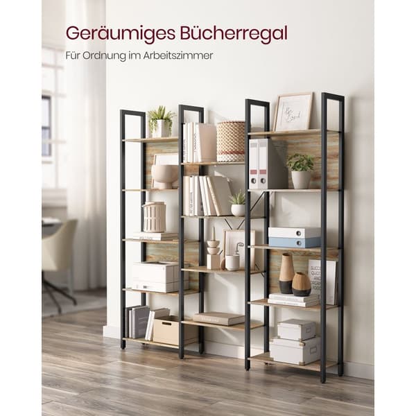 Rootz bogreol med blå korn-sort eg finish - Spånplade stål - Stor opbevaringsenhed - Robust konstruktion - Nem montering - 24 cm x 158 cm x 166 cm