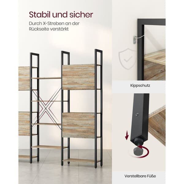 Rootz bogreol med blå korn-sort eg finish - Spånplade stål - Stor opbevaringsenhed - Robust konstruktion - Nem montering - 24 cm x 158 cm x 166 cm