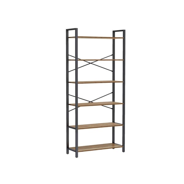 Rootz 6-vånings bokhylla - Mörk valnötssvart - Spånskiva stål - Förvaringsorganisator - Robust konstruktion - Enkel montering - 30cm x 80cm x 186cm
