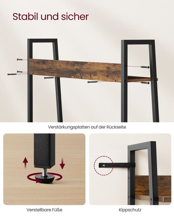 Rootz Vintage Brown-Ink Black Boghylde - Opbevaringsstativ - Spånpladestål - Rummeligt design - Nem montering - Robust konstruktion - 30 cm x 80 cm x