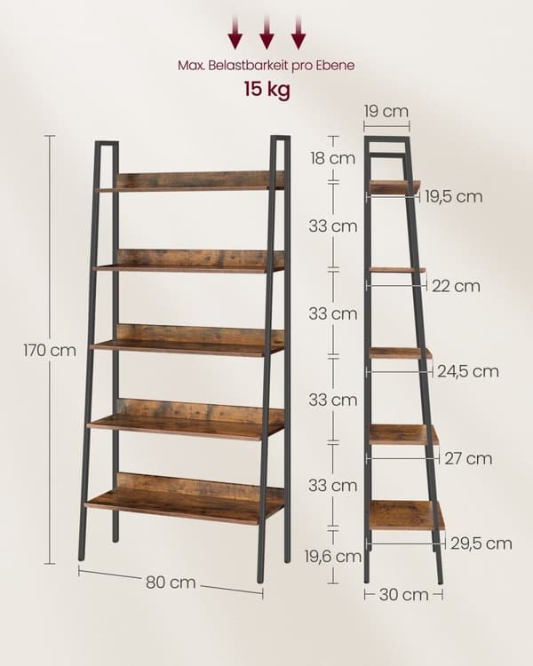 Rootz Vintage Brown-Ink Black Boghylde - Opbevaringsstativ - Spånpladestål - Rummeligt design - Nem montering - Robust konstruktion - 30 cm x 80 cm x