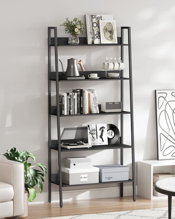 Rootz bogreol - Ebony Black-Ink Black - Spånpladestål - Stor opbevaring - Robust konstruktion - Nem montering - 30 cm x 80 cm x 170 cm