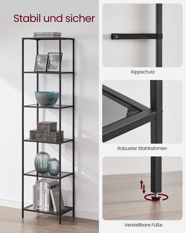 Rootz metalglashylde - Displaystativ - Opbevaringsstativ - Slankt design - Holdbart materiale - Nem montering - 30 cm x 40 cm x 177,3 cm