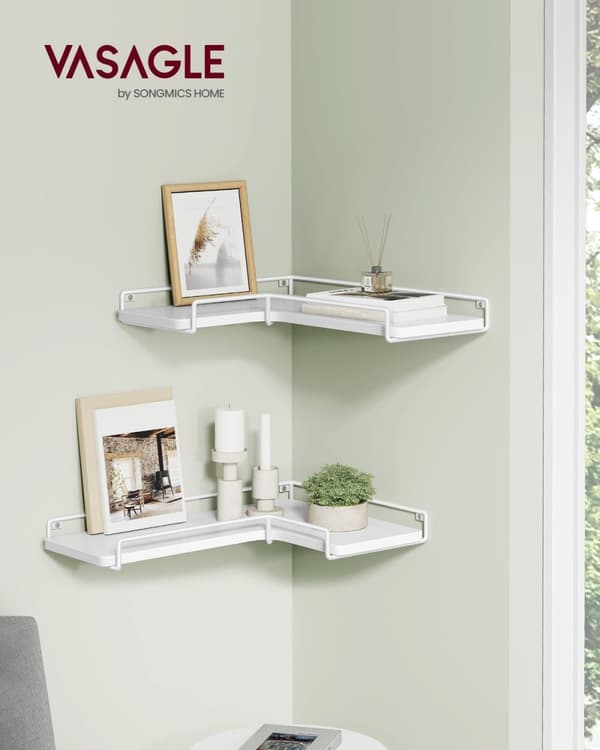 Rootz væghyldesæt - Flydende hylder - Spånpladestål - Cloud White - 40cm x 29cm x 14cm - Letvægts - Let at installere - Robust konstruktion