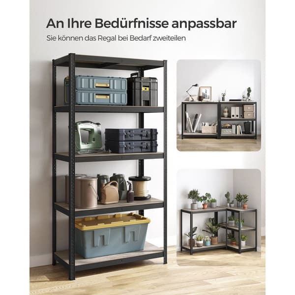 Rootz 3-tiers stativhylde - Opbevaringsstativ - Organizer - Stål og MDF - Greige Sort - 50 cm x 100 cm x 200 cm - Kraftig - Nem montering - Anti-tip f