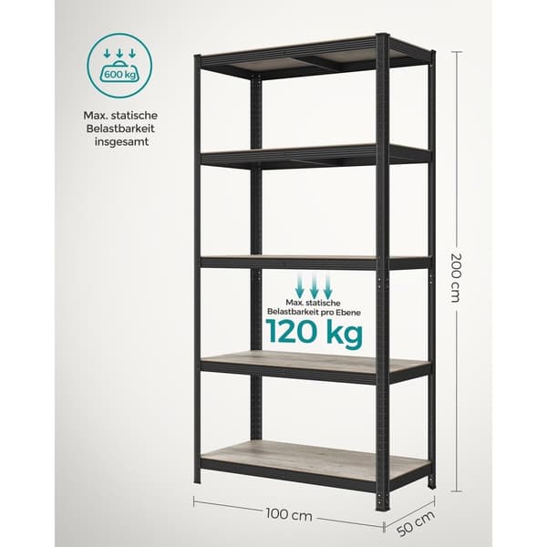Rootz 3-tiers stativhylde - Opbevaringsstativ - Organizer - Stål og MDF - Greige Sort - 50 cm x 100 cm x 200 cm - Kraftig - Nem montering - Anti-tip f