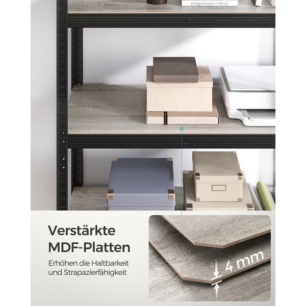 Rootz 3-tiers stativhylde - Opbevaringsstativ - Organizer - Stål og MDF - Greige Sort - 50 cm x 100 cm x 200 cm - Kraftig - Nem montering - Anti-tip f