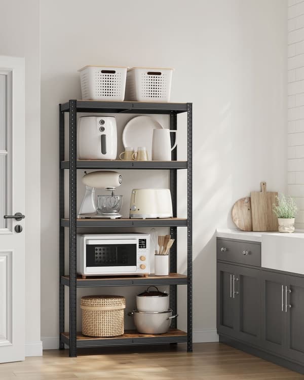 Rootz Heavy Duty -hylly - Säilytysteline - Metallihyllyt - Teräsrakenne - Ruosteenkestävä - Korkeussäädettävä - Vintage ruskea-musta - 40cm x 90cm x 1