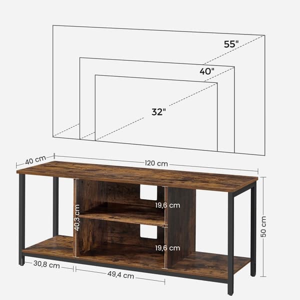 Rootz Vintage Brun-svart TV-hylla - Underhållningsställ - Mediakonsol - Spånskiva och stål - 120 cm x 40 cm x 50 cm - Max belastning 40 kg - Enkel mon