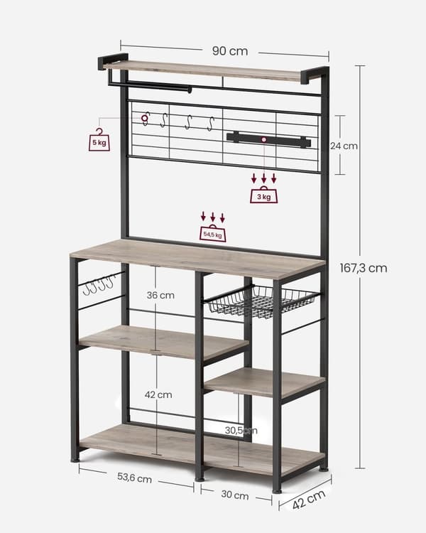 Rootz Greige Sort køkkenopbevaringsstativ - Spånpladestål Organizer - Pantryhylde - Heavy Duty - 42 cm x 90 cm x 167,3 cm
