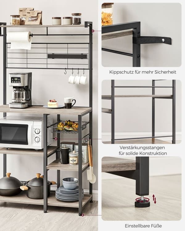 Rootz Greige Sort køkkenopbevaringsstativ - Spånpladestål Organizer - Pantryhylde - Heavy Duty - 42 cm x 90 cm x 167,3 cm