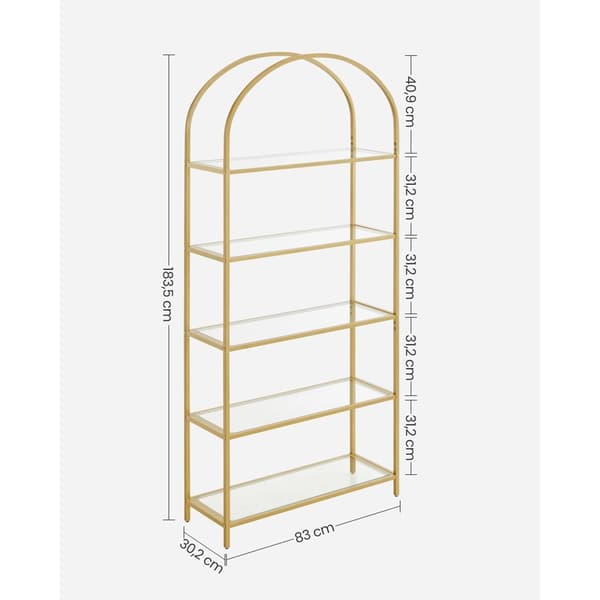 Rootz guldfarvet gennemsigtig glashylde - Stålramme - Hærdet glas - Stor opbevaringsenhed - Robust konstruktion - Nem montering - 30,2 cm x 83 cm x 18
