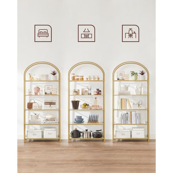 Rootz guldfarvet gennemsigtig glashylde - Stålramme - Hærdet glas - Stor opbevaringsenhed - Robust konstruktion - Nem montering - 30,2 cm x 83 cm x 18