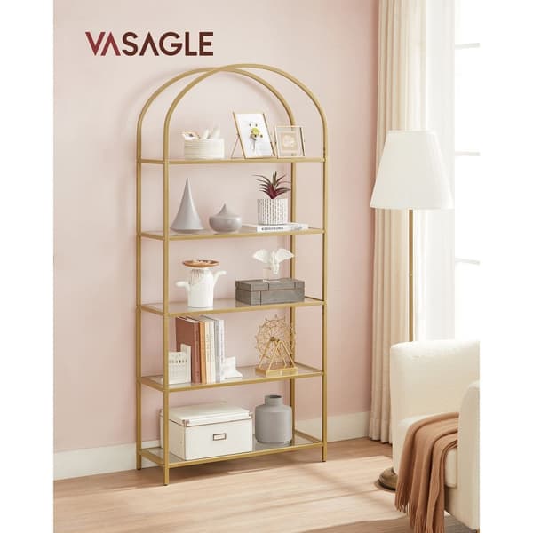 Rootz guldfarvet gennemsigtig glashylde - Stålramme - Hærdet glas - Stor opbevaringsenhed - Robust konstruktion - Nem montering - 30,2 cm x 83 cm x 18