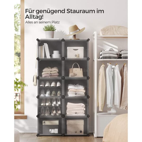 Rootz 10 fack svart förvaringshylla - Organiseringsställ - Plasthyllor - ABS-plast - Stålram - 32cm x 165cm x 125cm