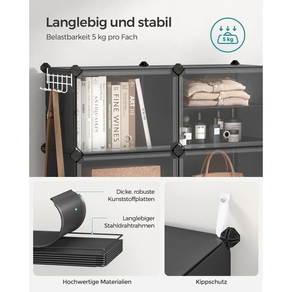 Rootz 10 fack svart förvaringshylla - Organiseringsställ - Plasthyllor - ABS-plast - Stålram - 32cm x 165cm x 125cm