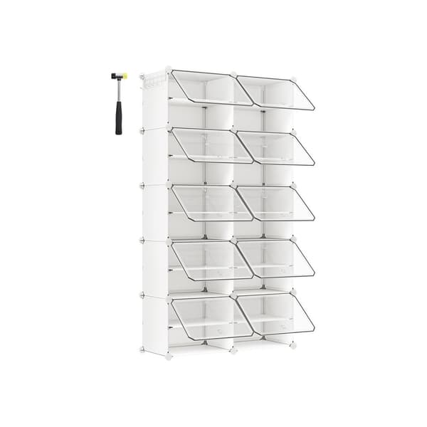 Rootz White 10 rum opbevaringshylde - Organiseringsstativ - Plastikhylder - ABS plastikstik - PP plastplade - Stålramme - 32 cm x 165 cm x 125 cm - Le