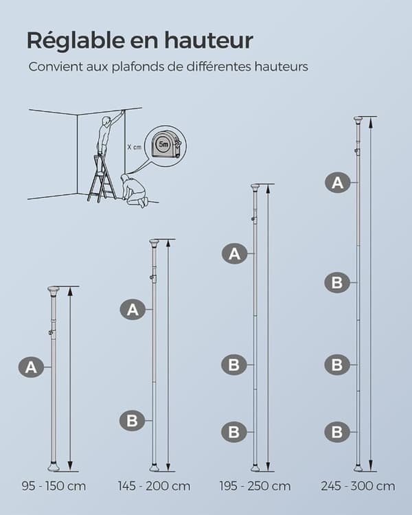 Rootz Shower Hylde Organizer - Badeværelse Caddy - Opbevaringsstativ - Rustfrit stål - Pladsbesparende - Nem installation - 24cm x 34cm x (95-300)cm