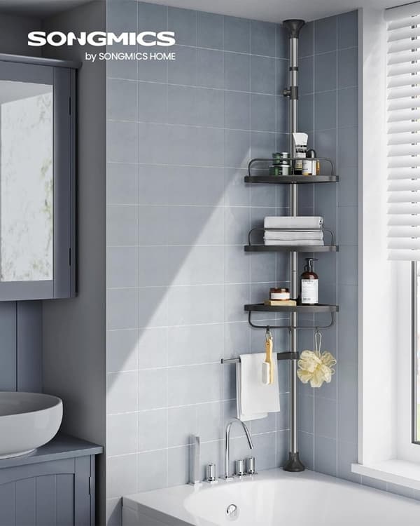 Rootz Shower Hylde Organizer - Badeværelse Caddy - Opbevaringsstativ - Rustfrit stål - Pladsbesparende - Nem installation - 24cm x 34cm x (95-300)cm