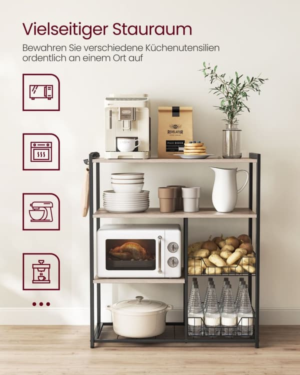 Rootz Kagerol Organizer - Cupcake Stand - Bagerist - Spånplade og stål - 35 cm x 80 cm x 95 cm - Greige Sort - 11,8 kg - 20 kg Hyldekapacitet - 10 kg