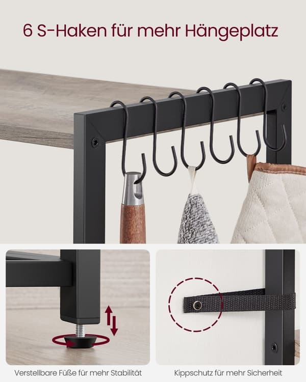 Rootz Kagerol Organizer - Cupcake Stand - Bagerist - Spånplade og stål - 35 cm x 80 cm x 95 cm - Greige Sort - 11,8 kg - 20 kg Hyldekapacitet - 10 kg
