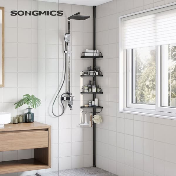 Rootz White -suihkuhylly - Kylpyhuoneen järjestäjä - Säilytysteline - Terästä ja PP-muovia - Kevyt - Säädettävä korkeus - 35cm x 25cm x (85-305)cm