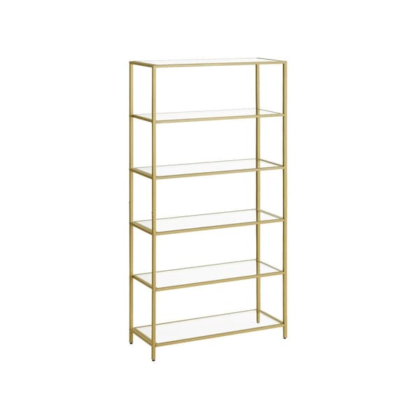 Rootz Gold Metall- och glashylla - Displayställ - Förvaringsställ - Snygg design - Robust konstruktion - Enkel montering - 30 cm x 80 cm x 177,3 cm