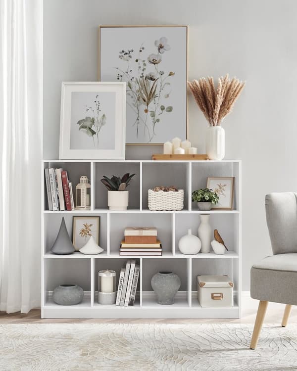 Rootz spånplade bogreol - Hvid opbevaringsstativ - Organizer - Robust konstruktion - Nem montering - 30 cm x 126 cm x 100 cm