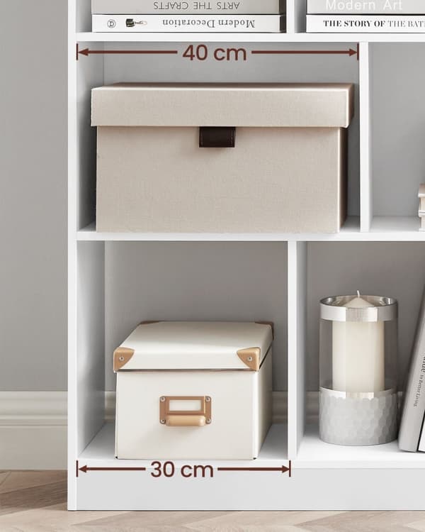Rootz spånplade bogreol - Hvid opbevaringsstativ - Organizer - Robust konstruktion - Nem montering - 30 cm x 126 cm x 100 cm