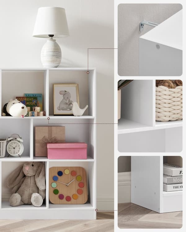 Rootz spånplade bogreol - Hvid opbevaringsstativ - Organizer - Robust konstruktion - Nem montering - 30 cm x 126 cm x 100 cm