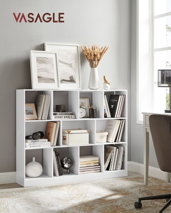 Rootz spånplade bogreol - Hvid opbevaringsstativ - Organizer - Robust konstruktion - Nem montering - 30 cm x 126 cm x 100 cm