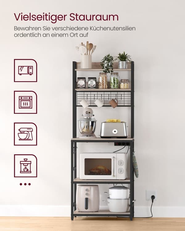 Greige sort spånplade stål kagerol - Bagestativ - Konditorhylde - Robust konstruktion - Rummeligt design - Nem montering - 40 cm x 60 cm x 170 cm